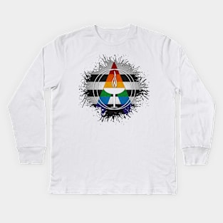 Paint Splatter LGBT Ally Pride Flag Unitarian Universalism Symbol Kids Long Sleeve T-Shirt